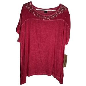 NWT- DKNY JEANS pink top with sequins 2X